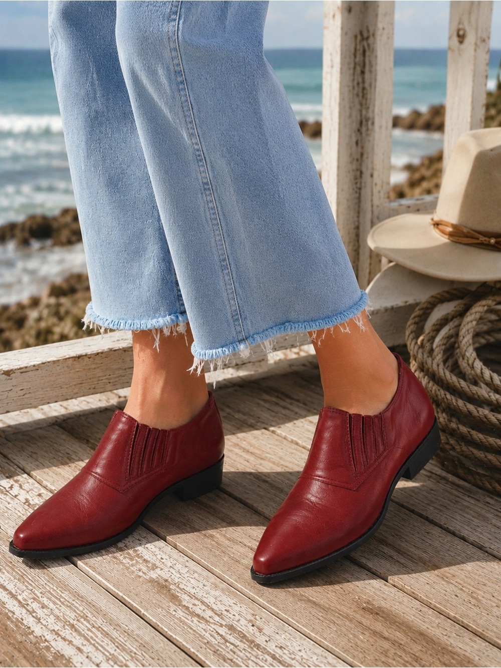 Durango Women's Wine Red Leather Pointed Ankle Booties